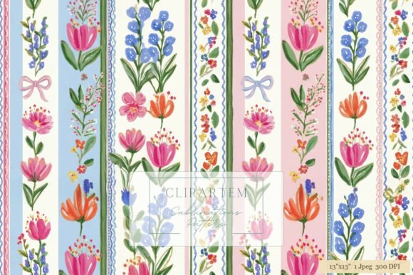 Download Floral Stripe Watercolor Pattern Design - Color pattern Collection
