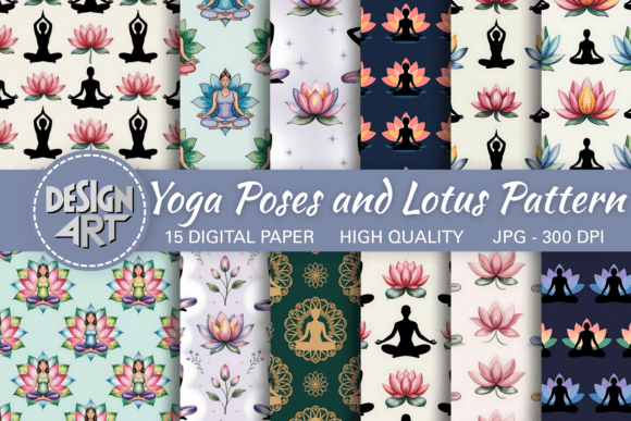 Download Yoga Poses and Lotus Pattern - Premium Resources